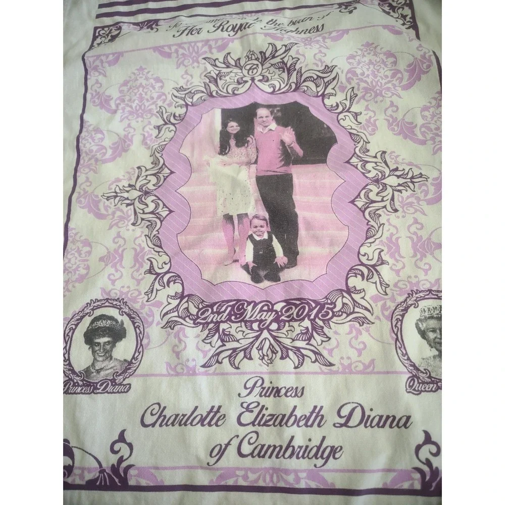 Royal Family Commemorative Tea Towel Princess Charlotte Birth 2015 Diana Queen